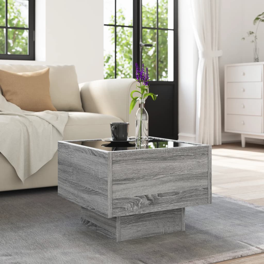 Bijzettafel met LED 40x40x30 cm bewerkt hout grijs sonoma eiken is nu te koop bij PeponiXL, paradijselijk wonen!