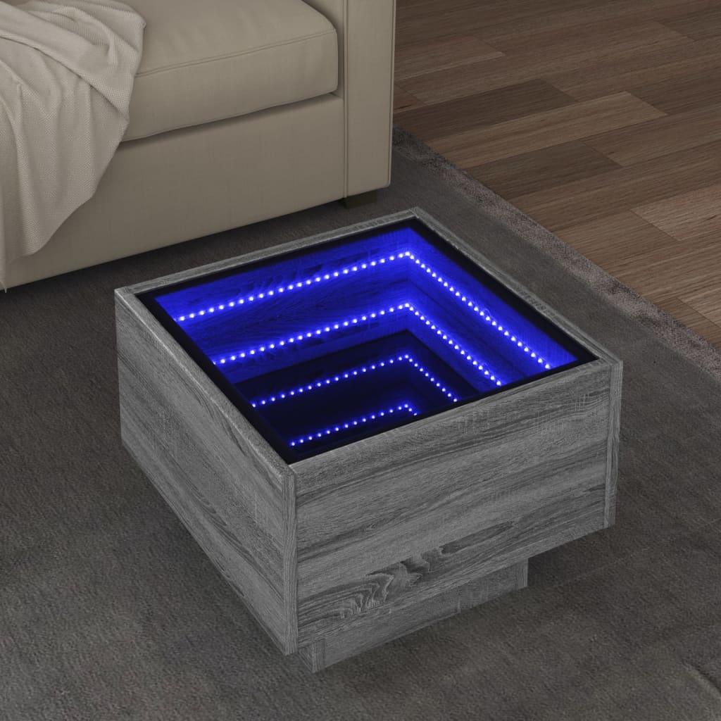 Bijzettafel met LED 40x40x30 cm bewerkt hout grijs sonoma eiken is nu te koop bij PeponiXL, paradijselijk wonen!