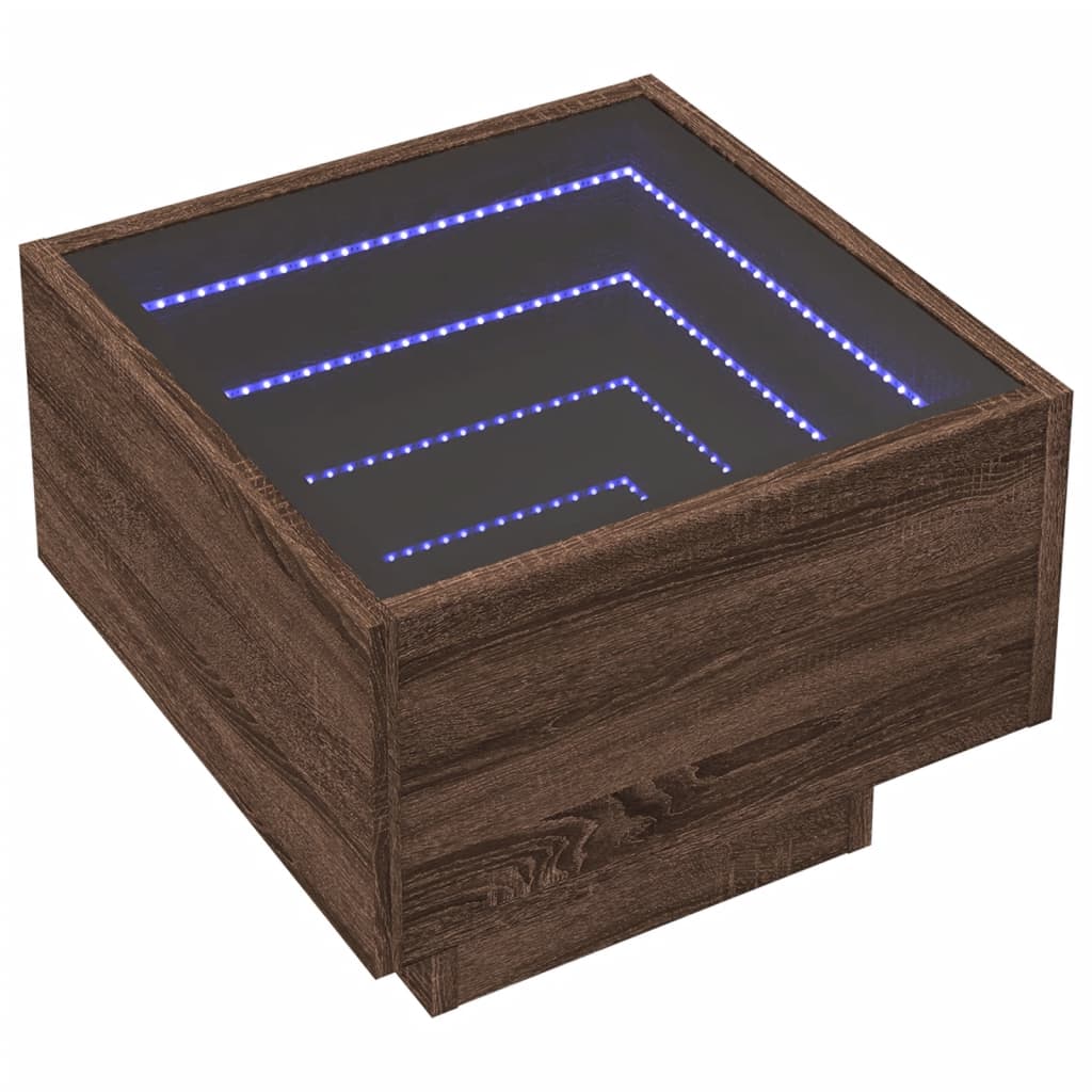 Bijzettafel met LED 40x40x30 cm bewerkt hout bruin eikenkleur is nu te koop bij PeponiXL, paradijselijk wonen!