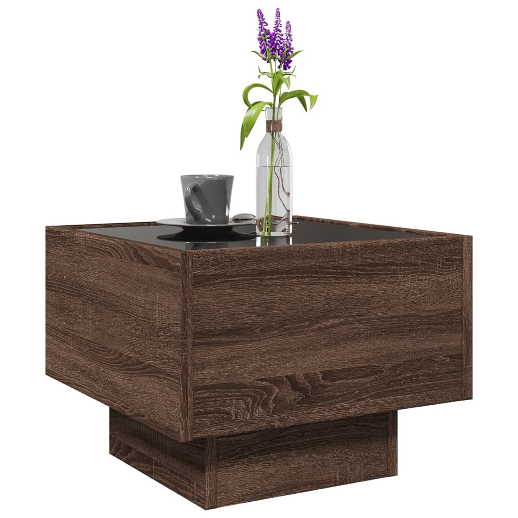 Bijzettafel met LED 40x40x30 cm bewerkt hout bruin eikenkleur is nu te koop bij PeponiXL, paradijselijk wonen!