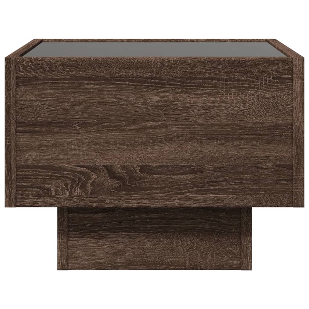 Bijzettafel met LED 40x40x30 cm bewerkt hout bruin eikenkleur is nu te koop bij PeponiXL, paradijselijk wonen!