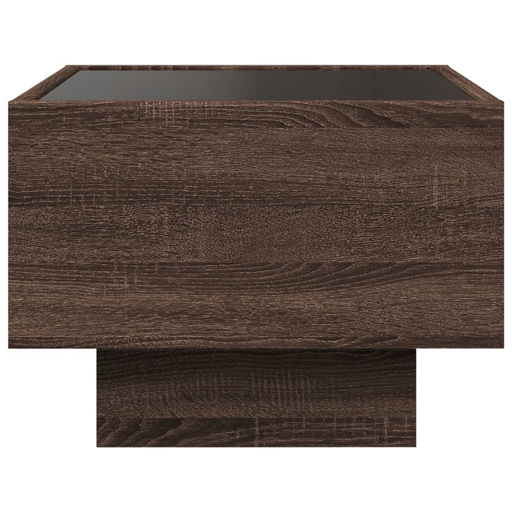 Bijzettafel met LED 40x40x30 cm bewerkt hout bruin eikenkleur is nu te koop bij PeponiXL, paradijselijk wonen!