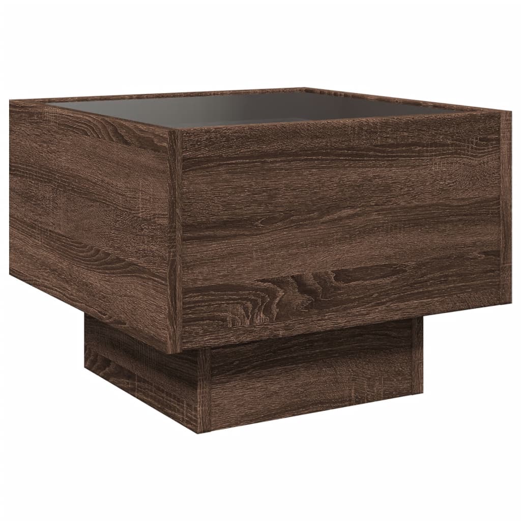 Bijzettafel met LED 40x40x30 cm bewerkt hout bruin eikenkleur is nu te koop bij PeponiXL, paradijselijk wonen!