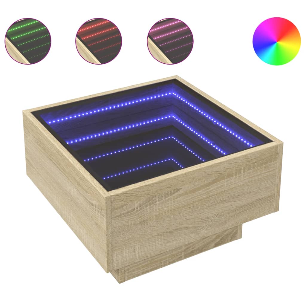 Salontafel met LED 50x50x30 cm bewerkt hout sonoma eikenkleurig is nu te koop bij PeponiXL, paradijselijk wonen!