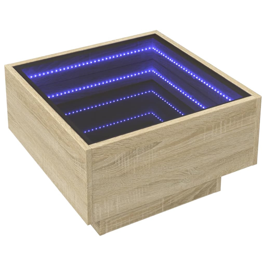 Salontafel met LED 50x50x30 cm bewerkt hout sonoma eikenkleurig is nu te koop bij PeponiXL, paradijselijk wonen!