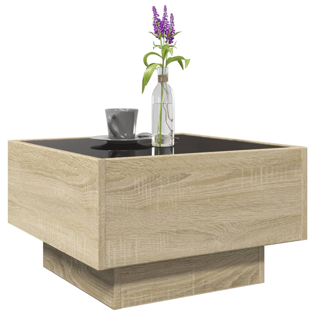 Salontafel met LED 50x50x30 cm bewerkt hout sonoma eikenkleurig is nu te koop bij PeponiXL, paradijselijk wonen!