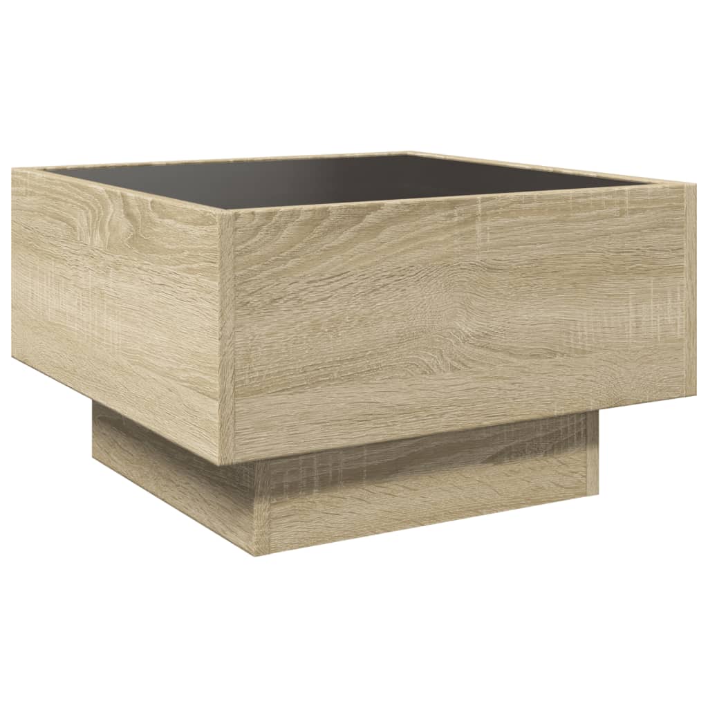 Salontafel met LED 50x50x30 cm bewerkt hout sonoma eikenkleurig is nu te koop bij PeponiXL, paradijselijk wonen!