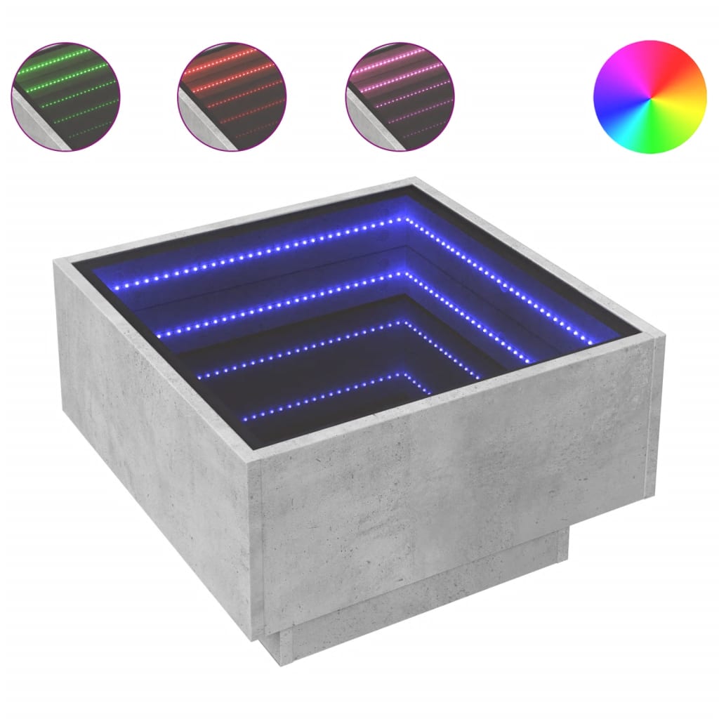 Salontafel met LED 50x50x30 cm bewerkt hout betongrijs is nu te koop bij PeponiXL, paradijselijk wonen!