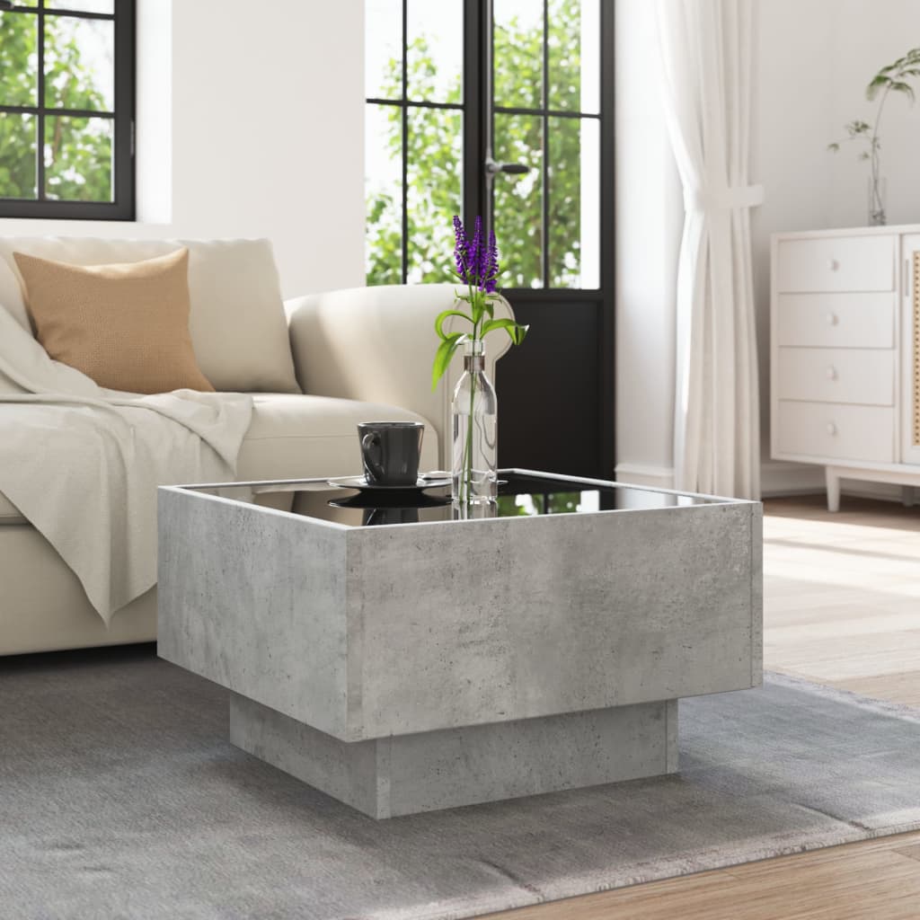 Salontafel met LED 50x50x30 cm bewerkt hout betongrijs is nu te koop bij PeponiXL, paradijselijk wonen!