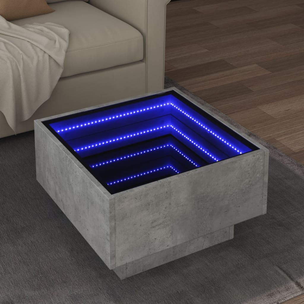 Salontafel met LED 50x50x30 cm bewerkt hout betongrijs is nu te koop bij PeponiXL, paradijselijk wonen!