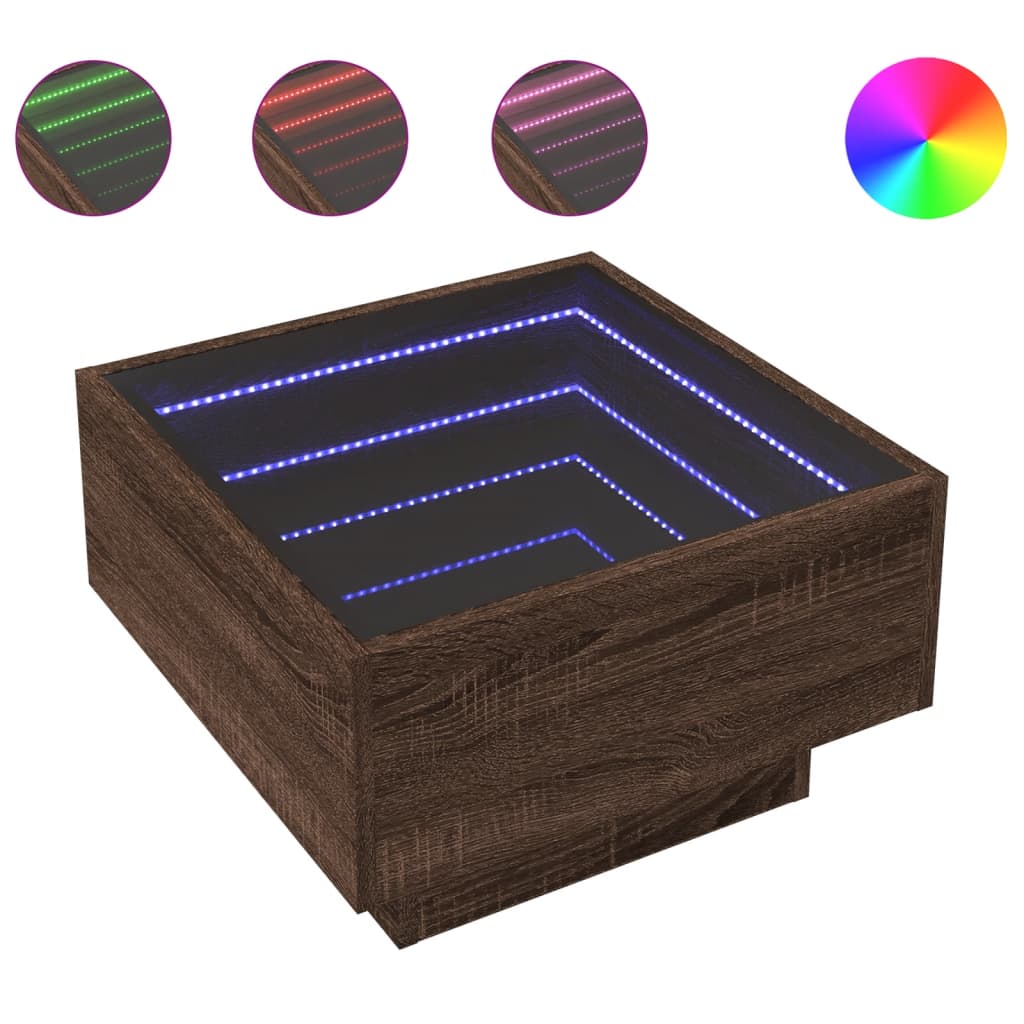 Salontafel met LED 50x50x30 cm bewerkt hout bruin eikenkleurig is nu te koop bij PeponiXL, paradijselijk wonen!