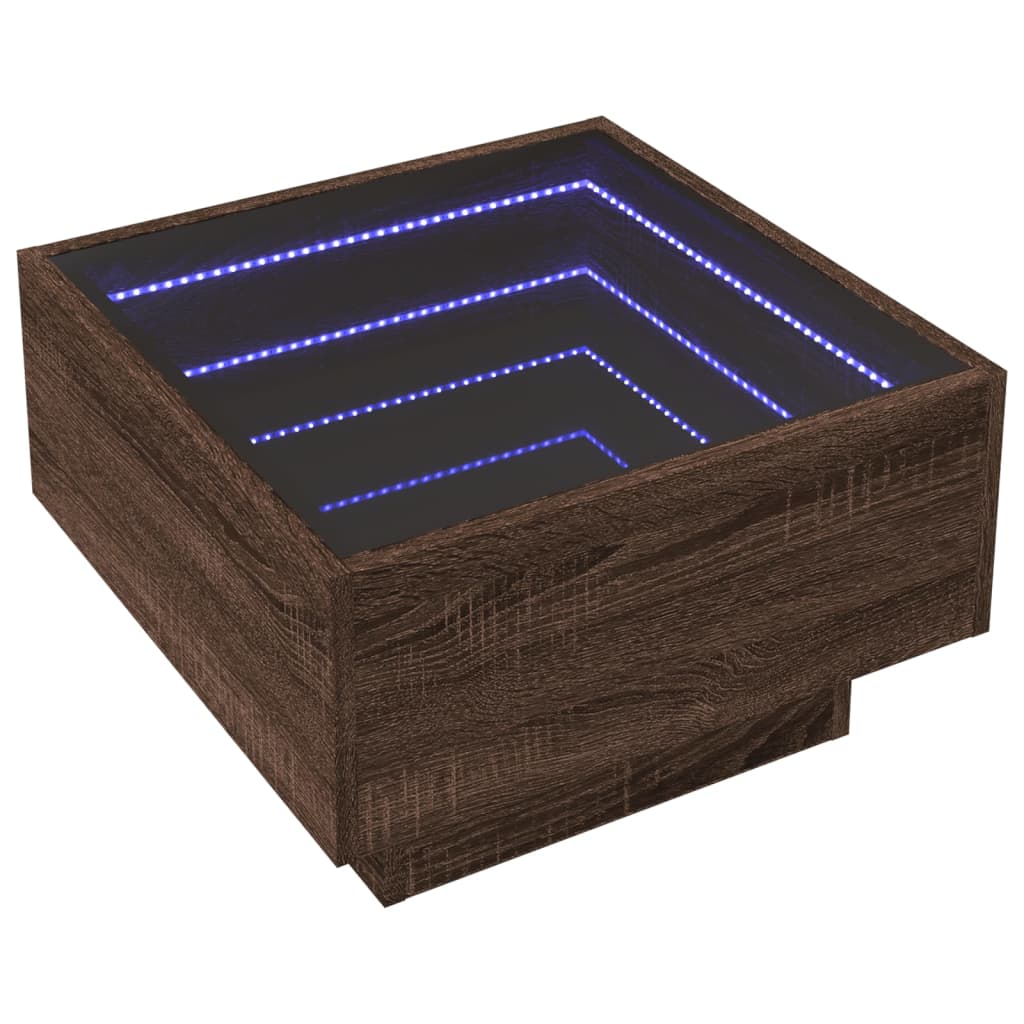 Salontafel met LED 50x50x30 cm bewerkt hout bruin eikenkleurig is nu te koop bij PeponiXL, paradijselijk wonen!