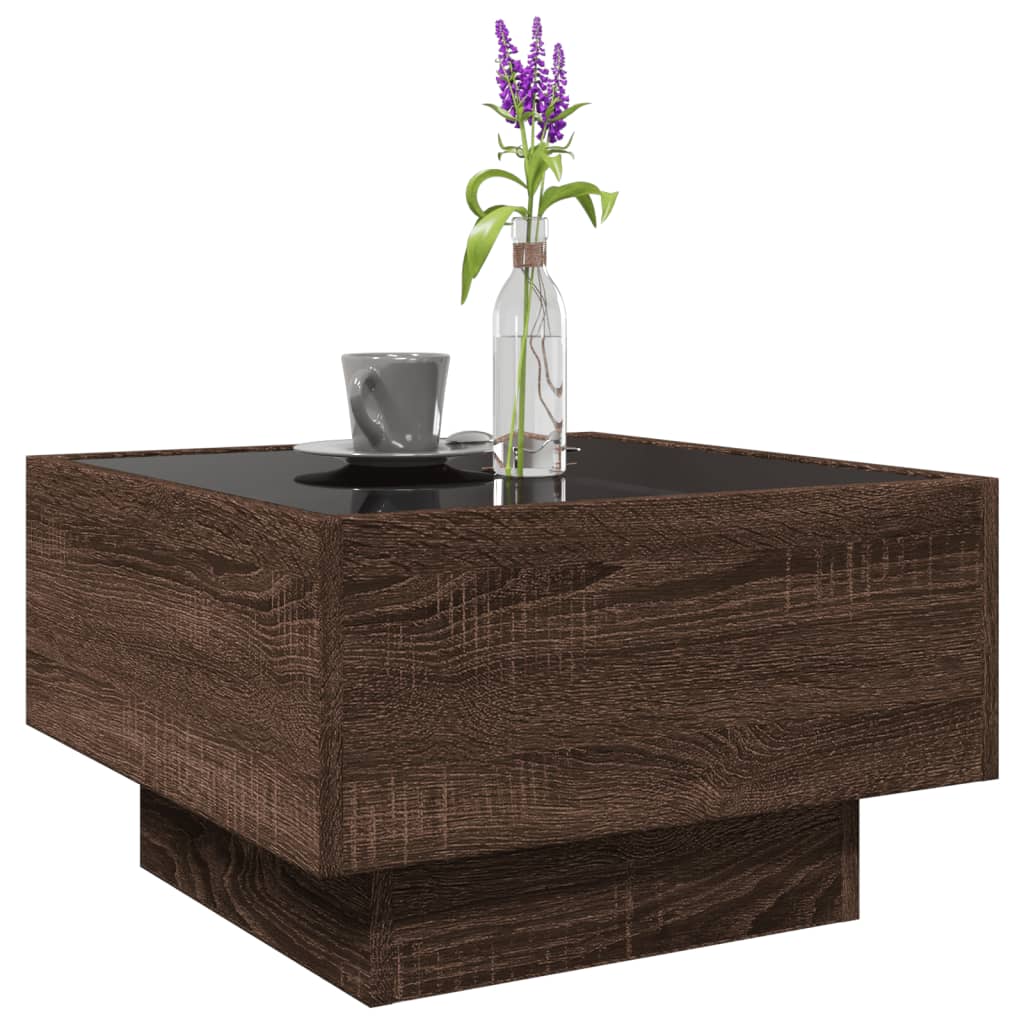 Salontafel met LED 50x50x30 cm bewerkt hout bruin eikenkleurig is nu te koop bij PeponiXL, paradijselijk wonen!