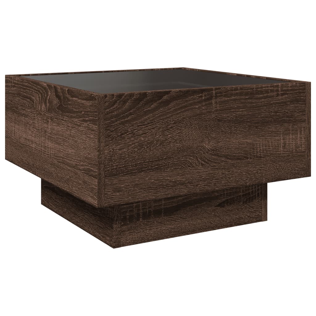 Salontafel met LED 50x50x30 cm bewerkt hout bruin eikenkleurig is nu te koop bij PeponiXL, paradijselijk wonen!
