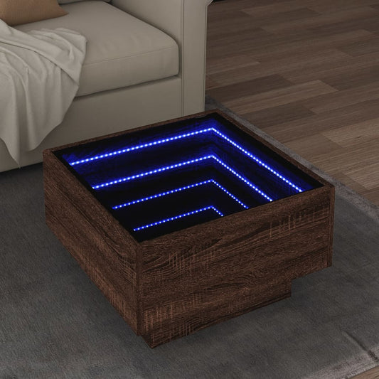 Salontafel met LED 50x50x30 cm bewerkt hout bruin eikenkleurig is nu te koop bij PeponiXL, paradijselijk wonen!