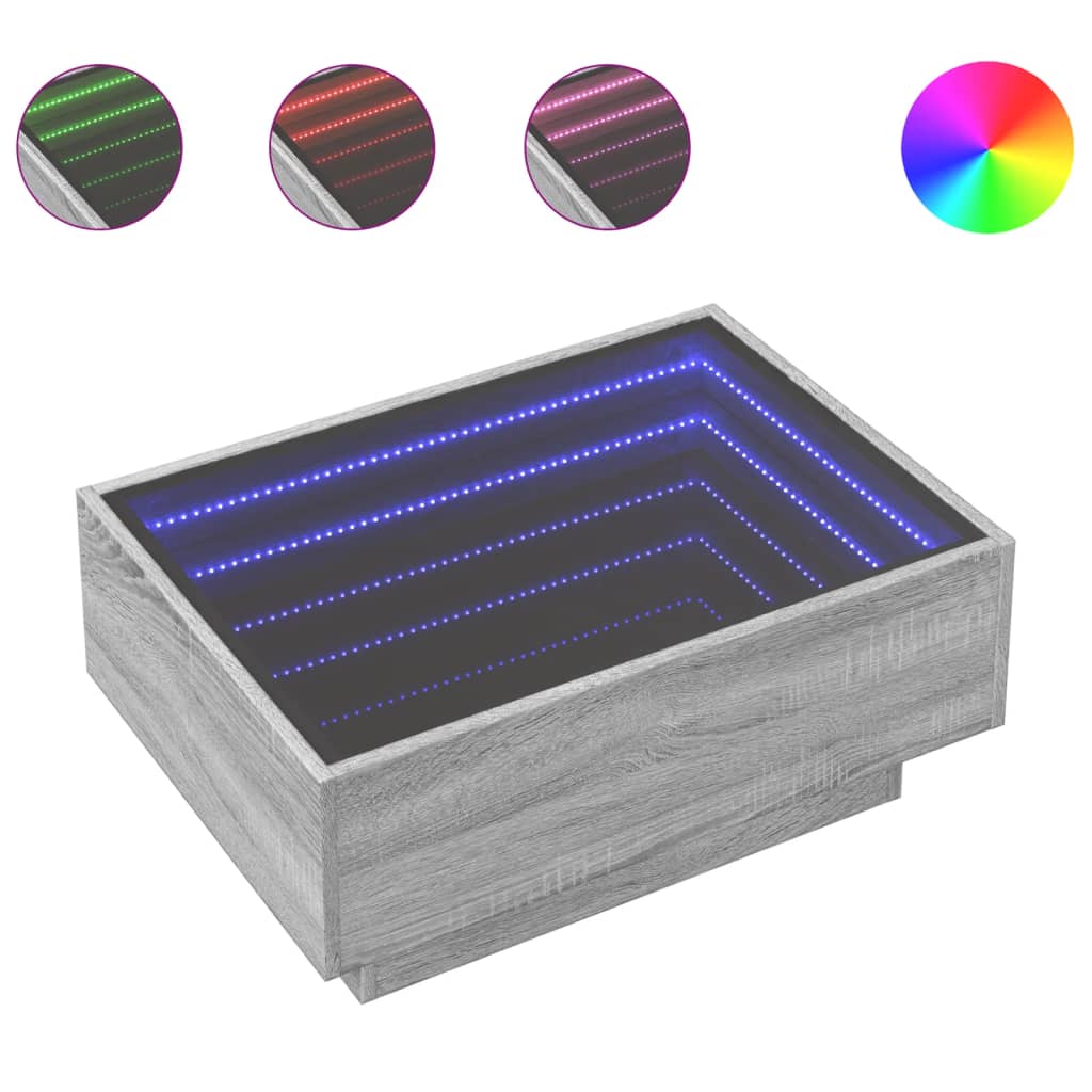 Salontafel met LED 70x50x30 cm bewerkt hout grijs sonoma eiken is nu te koop bij PeponiXL, paradijselijk wonen!