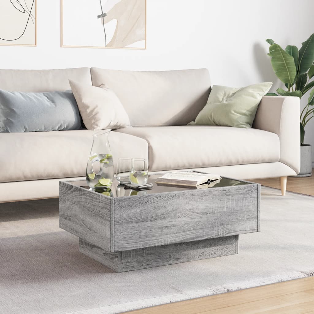 Salontafel met LED 70x50x30 cm bewerkt hout grijs sonoma eiken is nu te koop bij PeponiXL, paradijselijk wonen!