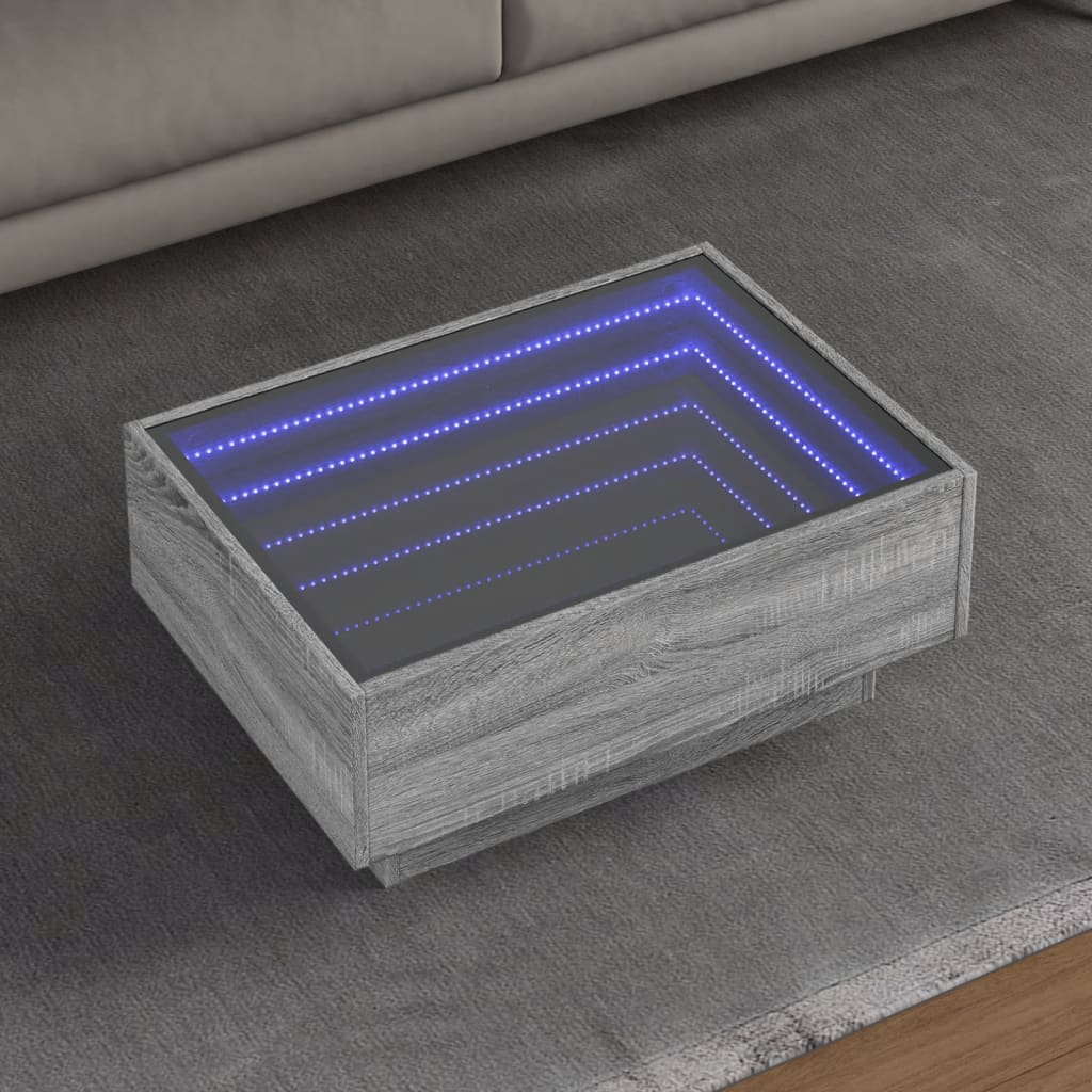 Salontafel met LED 70x50x30 cm bewerkt hout grijs sonoma eiken is nu te koop bij PeponiXL, paradijselijk wonen!