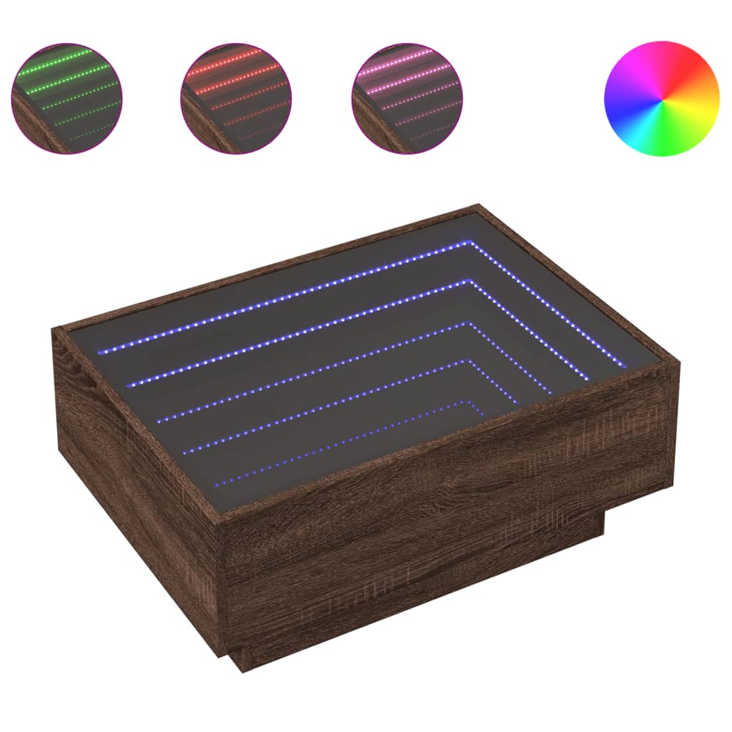 Salontafel met LED 70x50x30 cm bewerkt hout bruin eikenkleurig is nu te koop bij PeponiXL, paradijselijk wonen!