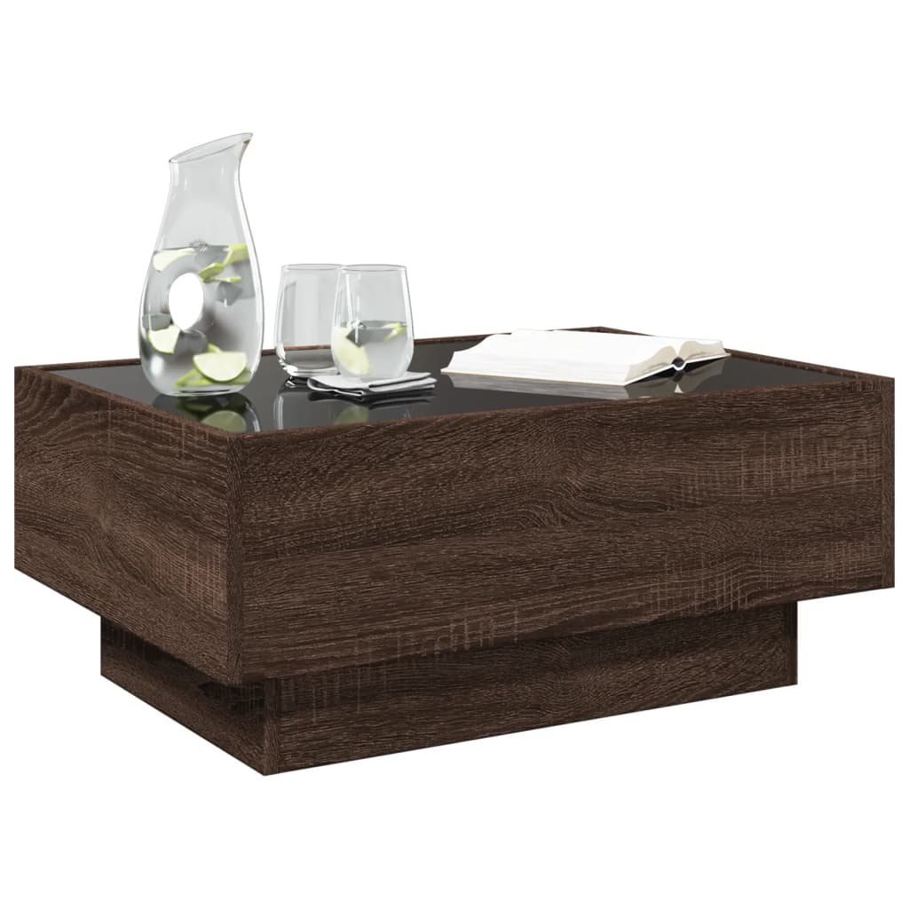Salontafel met LED 70x50x30 cm bewerkt hout bruin eikenkleurig is nu te koop bij PeponiXL, paradijselijk wonen!