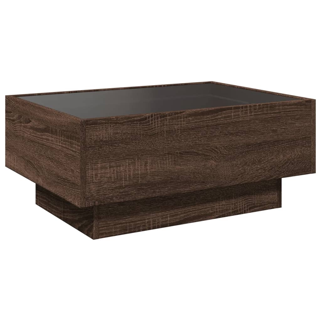 Salontafel met LED 70x50x30 cm bewerkt hout bruin eikenkleurig is nu te koop bij PeponiXL, paradijselijk wonen!