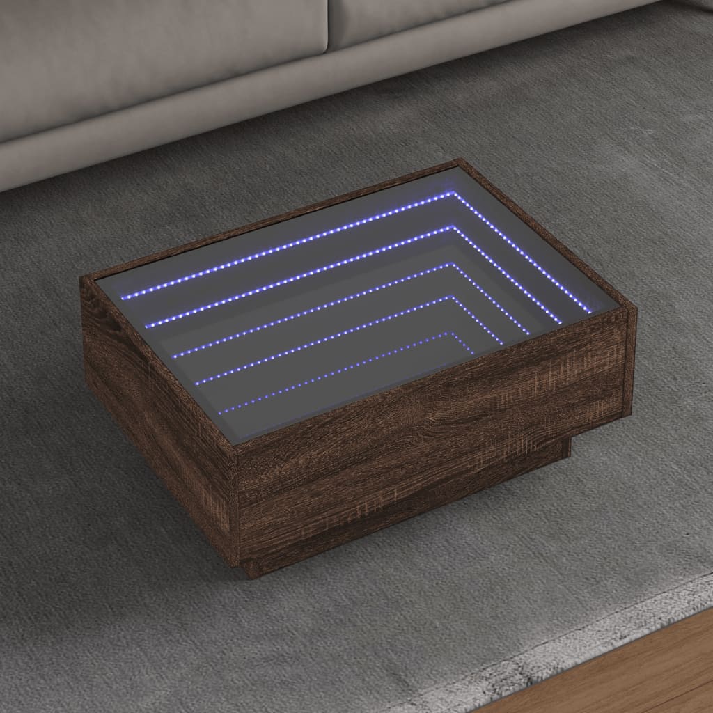 Salontafel met LED 70x50x30 cm bewerkt hout bruin eikenkleurig is nu te koop bij PeponiXL, paradijselijk wonen!