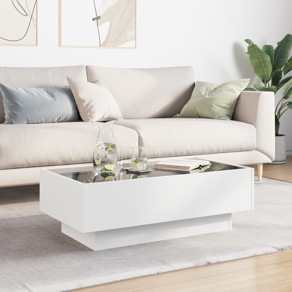 Salontafel met LED 90x50x30 cm bewerkt hout wit is nu te koop bij PeponiXL, paradijselijk wonen!
