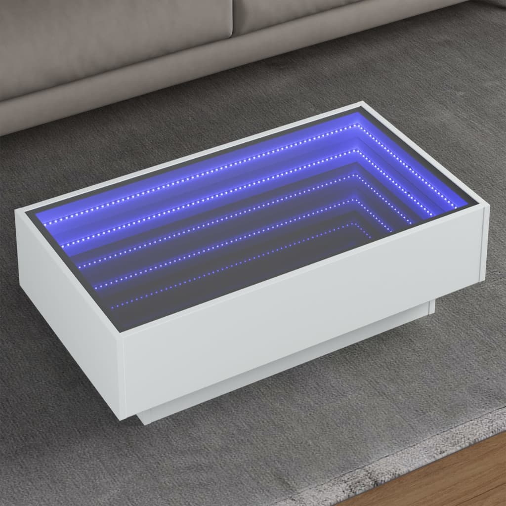 Salontafel met LED 90x50x30 cm bewerkt hout wit is nu te koop bij PeponiXL, paradijselijk wonen!