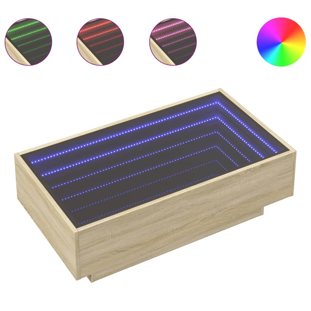Salontafel met LED 90x50x30 cm bewerkt hout sonoma eikenkleurig is nu te koop bij PeponiXL, paradijselijk wonen!
