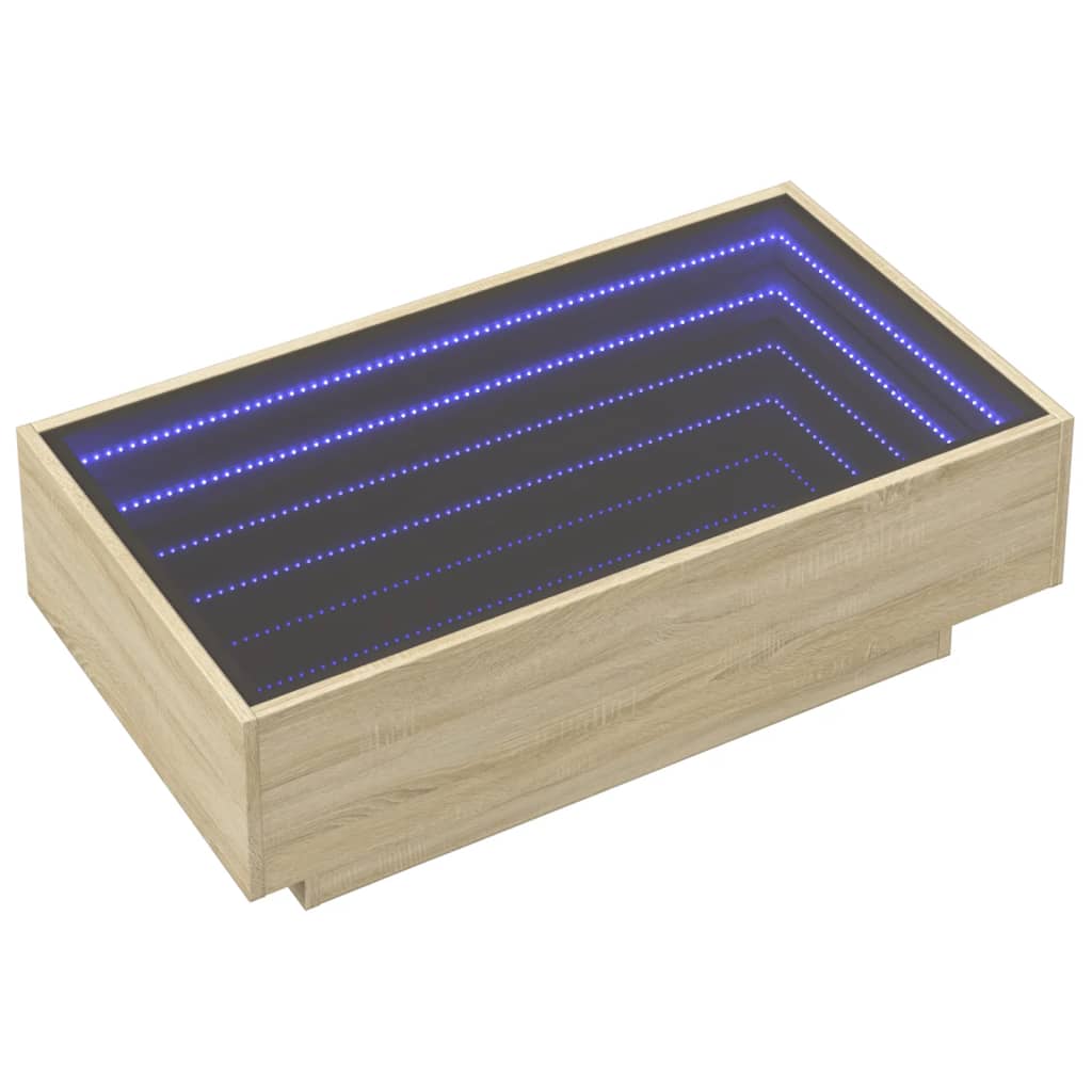 Salontafel met LED 90x50x30 cm bewerkt hout sonoma eikenkleurig is nu te koop bij PeponiXL, paradijselijk wonen!