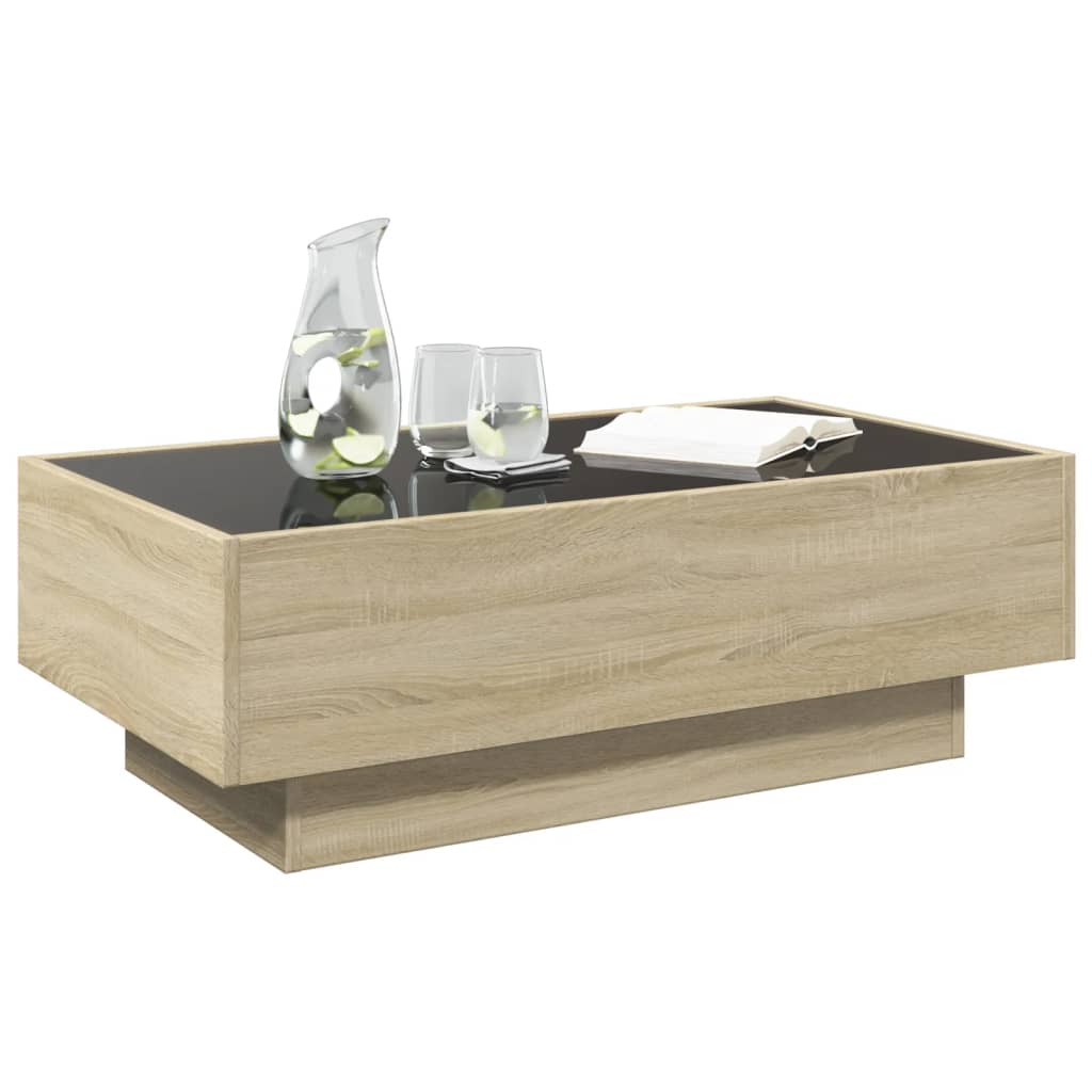 Salontafel met LED 90x50x30 cm bewerkt hout sonoma eikenkleurig is nu te koop bij PeponiXL, paradijselijk wonen!