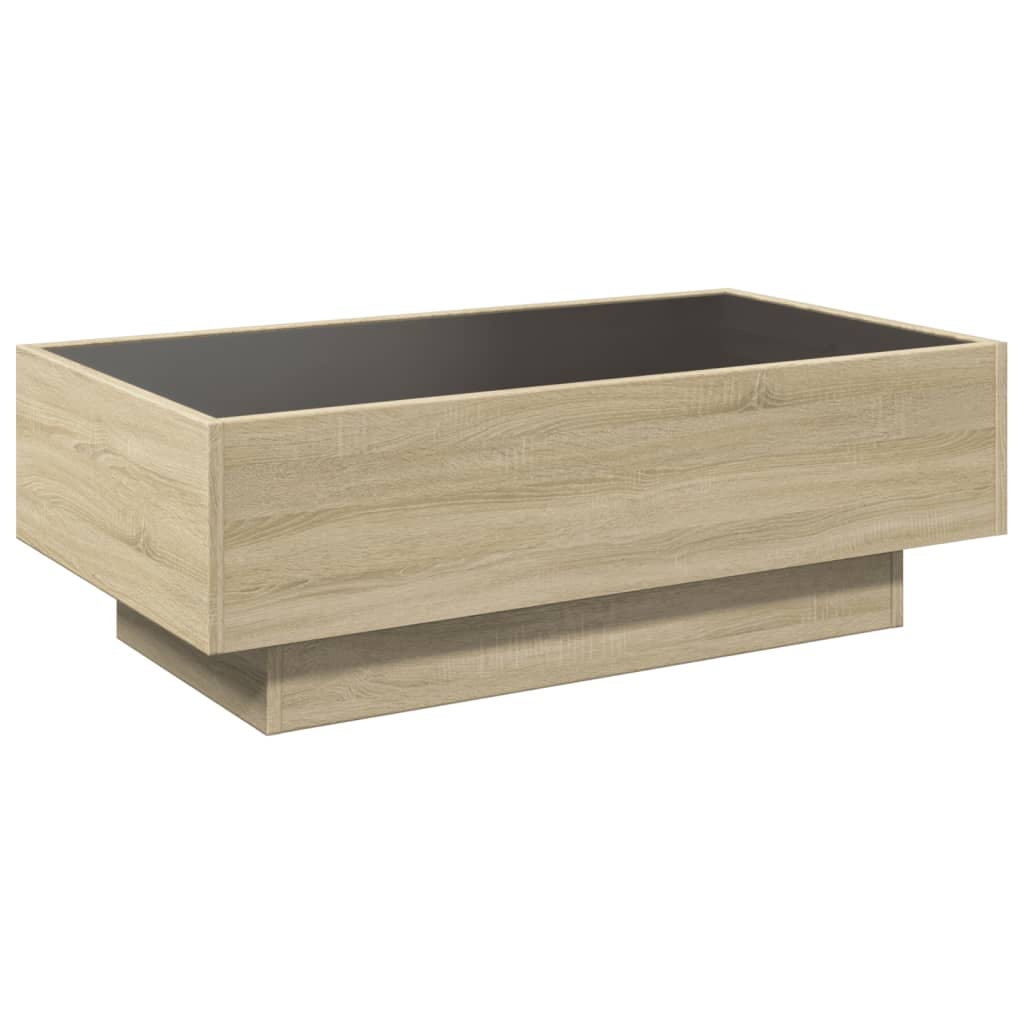 Salontafel met LED 90x50x30 cm bewerkt hout sonoma eikenkleurig is nu te koop bij PeponiXL, paradijselijk wonen!