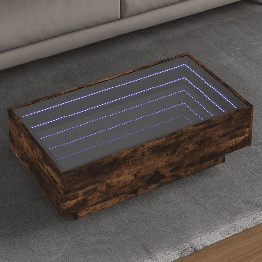 Salontafel met LED 90x50x30 cm bewerkt hout gerookt eikenkleur is nu te koop bij PeponiXL, paradijselijk wonen!