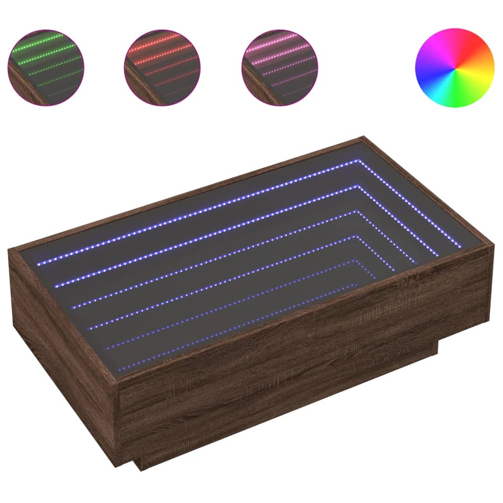 Salontafel met LED 90x50x30 cm bewerkt hout bruin eikenkleurig is nu te koop bij PeponiXL, paradijselijk wonen!