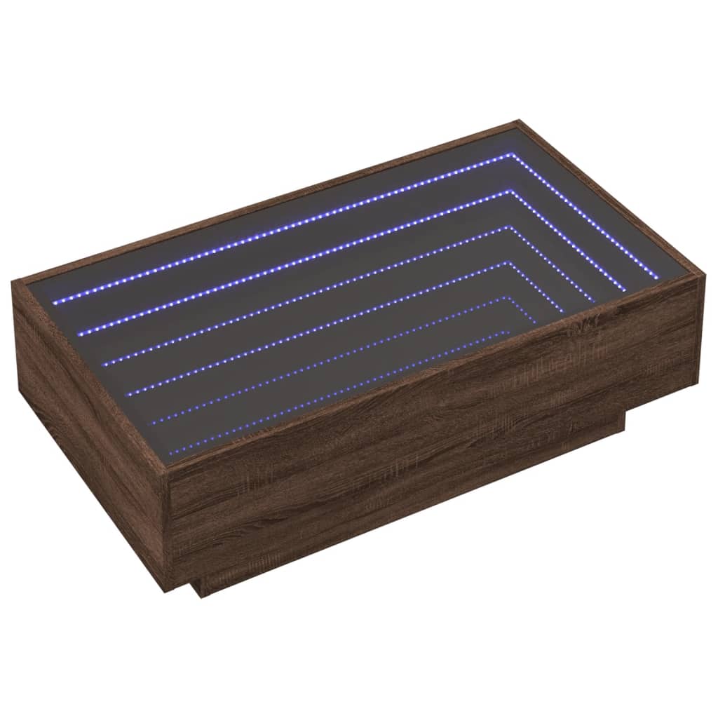 Salontafel met LED 90x50x30 cm bewerkt hout bruin eikenkleurig is nu te koop bij PeponiXL, paradijselijk wonen!