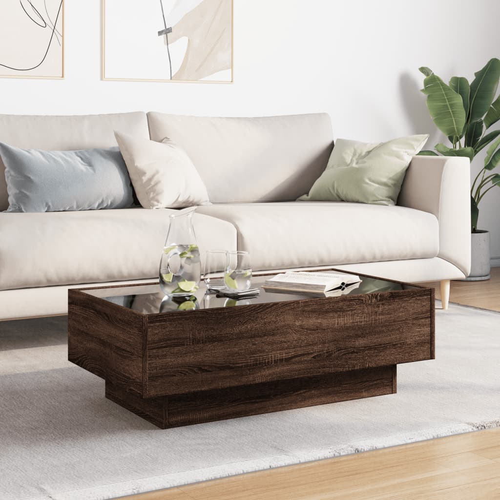 Salontafel met LED 90x50x30 cm bewerkt hout bruin eikenkleurig is nu te koop bij PeponiXL, paradijselijk wonen!