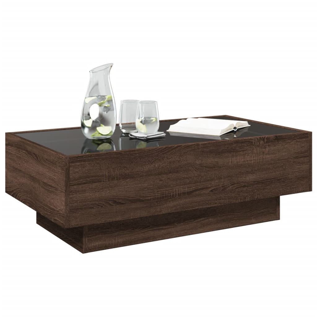 Salontafel met LED 90x50x30 cm bewerkt hout bruin eikenkleurig is nu te koop bij PeponiXL, paradijselijk wonen!