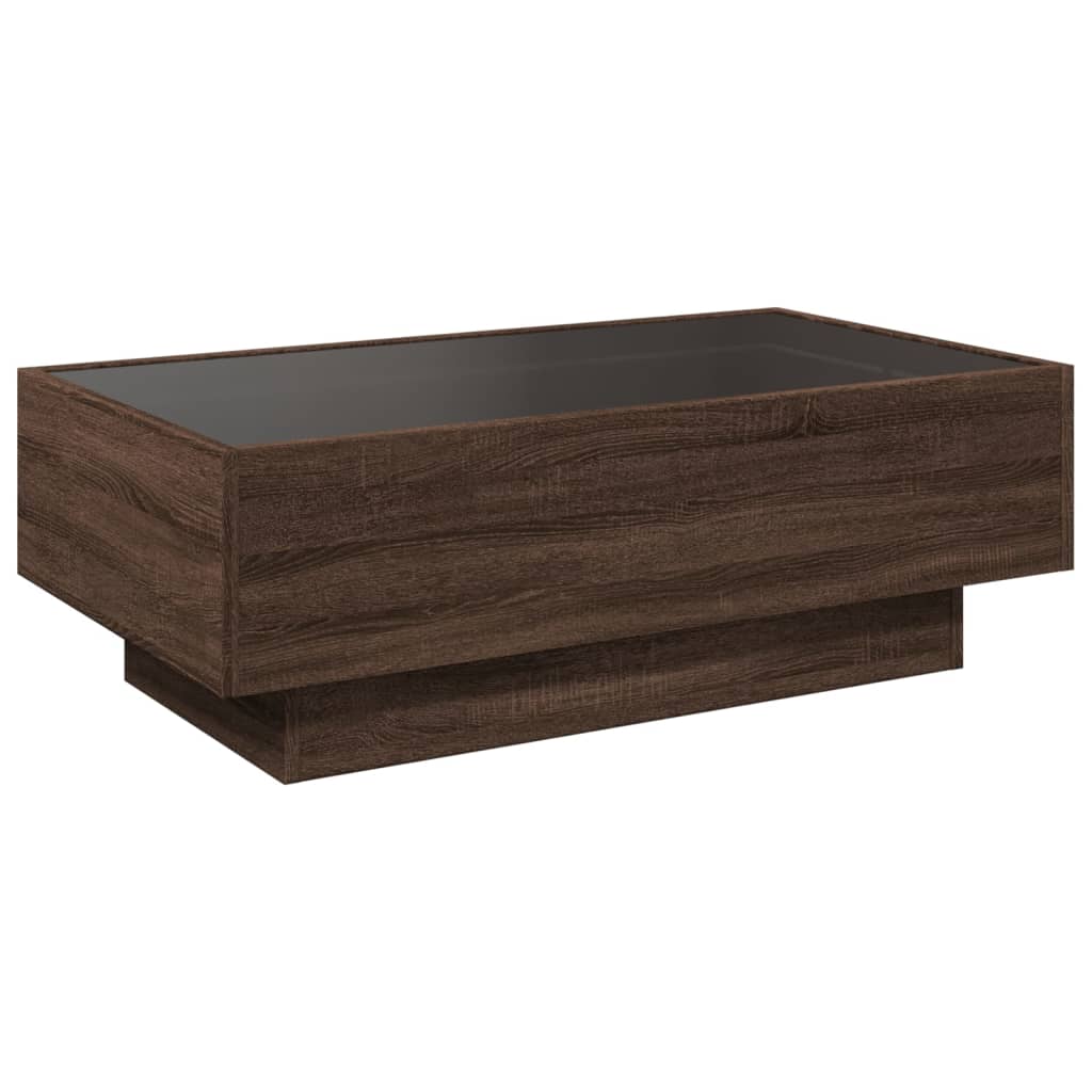 Salontafel met LED 90x50x30 cm bewerkt hout bruin eikenkleurig is nu te koop bij PeponiXL, paradijselijk wonen!