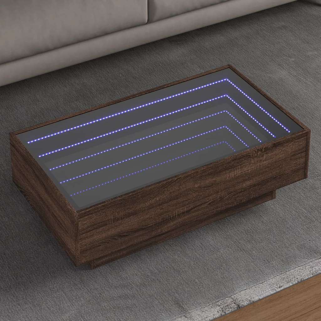 Salontafel met LED 90x50x30 cm bewerkt hout bruin eikenkleurig is nu te koop bij PeponiXL, paradijselijk wonen!
