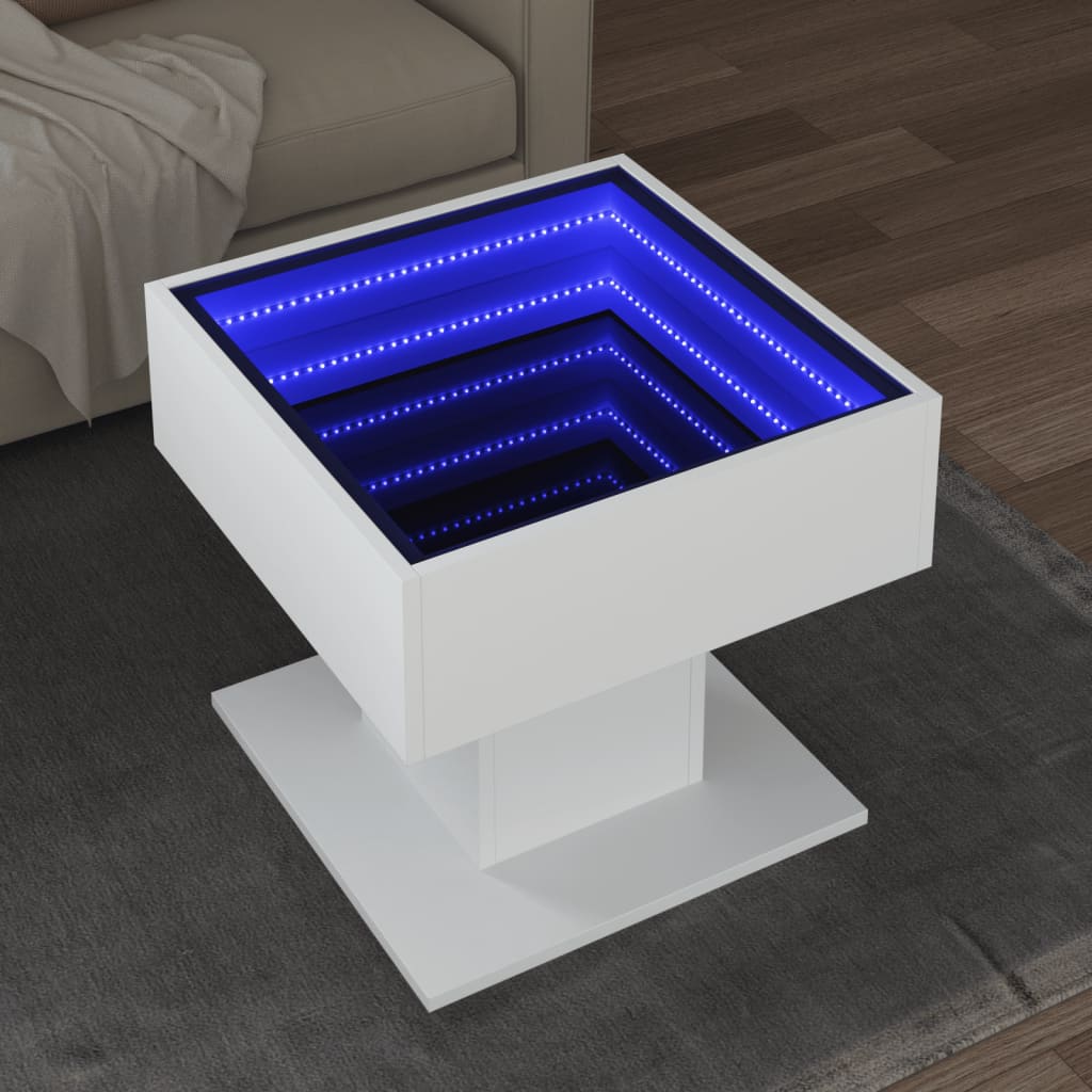 Salontafel met LED 50x50x45 cm bewerkt hout wit is nu te koop bij PeponiXL, paradijselijk wonen!