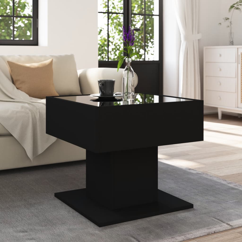 Salontafel met LED 50x50x45 cm bewerkt hout zwart is nu te koop bij PeponiXL, paradijselijk wonen!