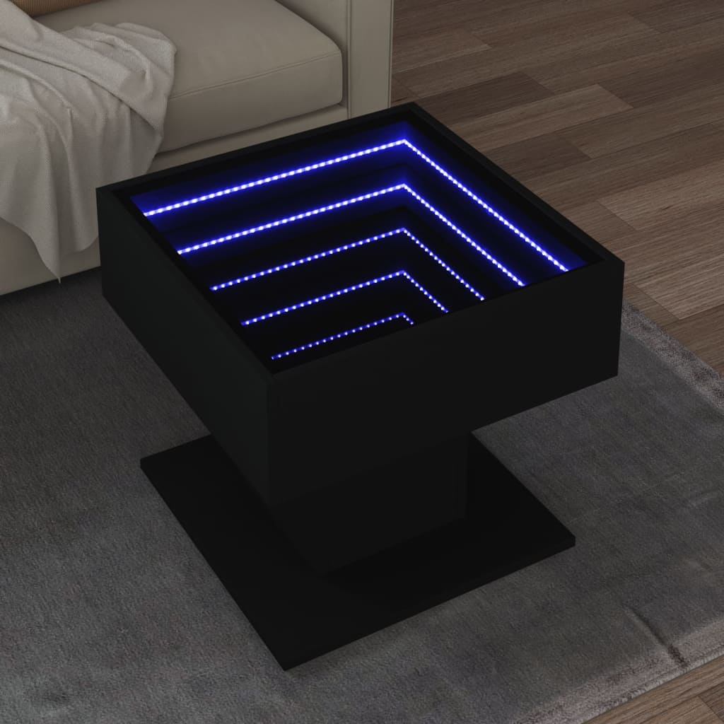 Salontafel met LED 50x50x45 cm bewerkt hout zwart is nu te koop bij PeponiXL, paradijselijk wonen!