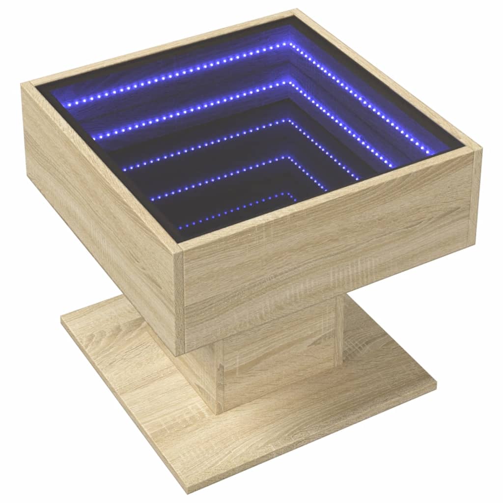 Salontafel met LED 50x50x45 cm bewerkt hout sonoma eikenkleurig is nu te koop bij PeponiXL, paradijselijk wonen!