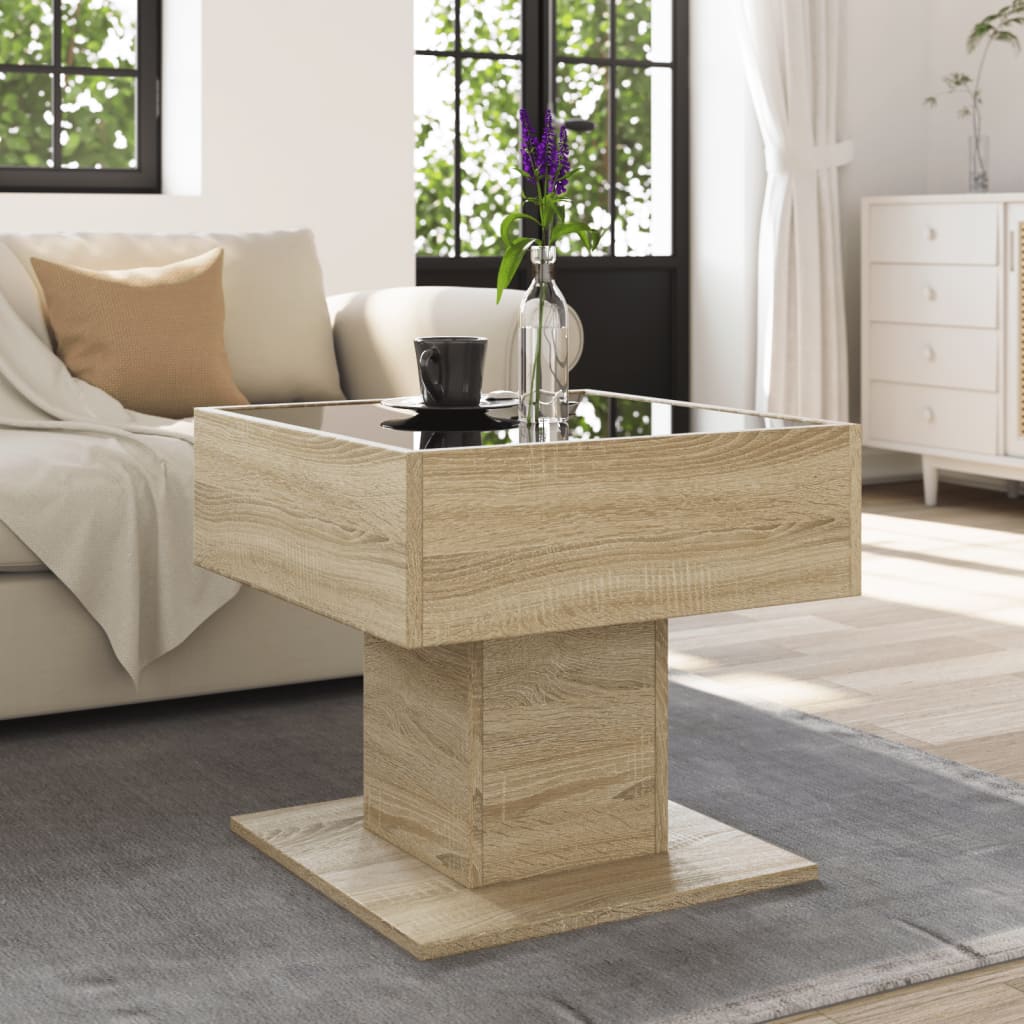 Salontafel met LED 50x50x45 cm bewerkt hout sonoma eikenkleurig is nu te koop bij PeponiXL, paradijselijk wonen!