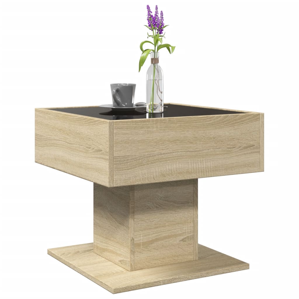 Salontafel met LED 50x50x45 cm bewerkt hout sonoma eikenkleurig is nu te koop bij PeponiXL, paradijselijk wonen!