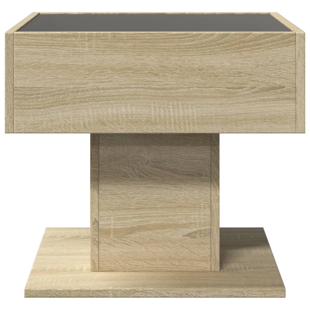 Salontafel met LED 50x50x45 cm bewerkt hout sonoma eikenkleurig is nu te koop bij PeponiXL, paradijselijk wonen!