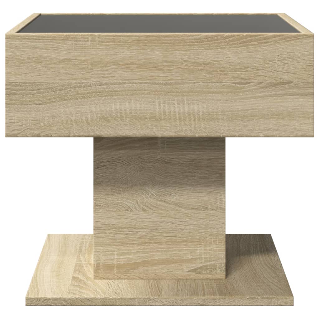 Salontafel met LED 50x50x45 cm bewerkt hout sonoma eikenkleurig is nu te koop bij PeponiXL, paradijselijk wonen!
