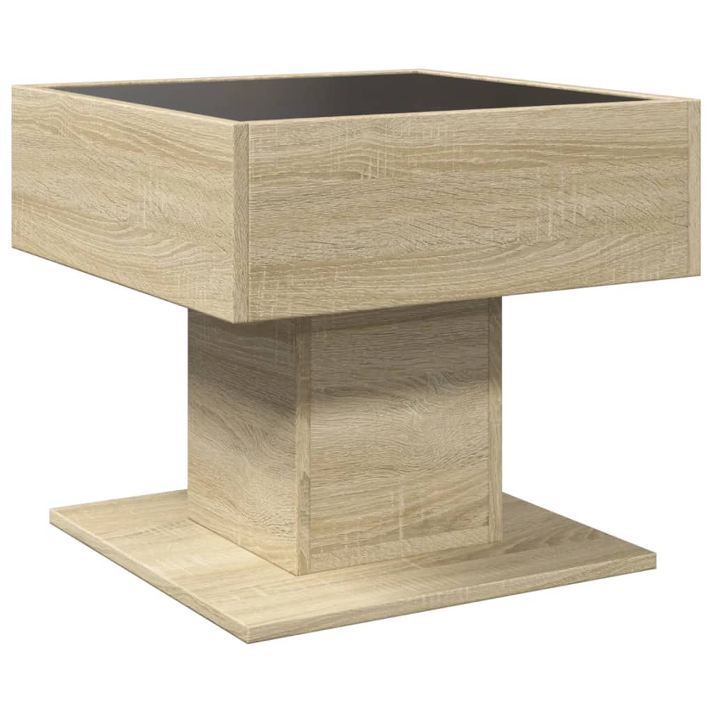 Salontafel met LED 50x50x45 cm bewerkt hout sonoma eikenkleurig is nu te koop bij PeponiXL, paradijselijk wonen!