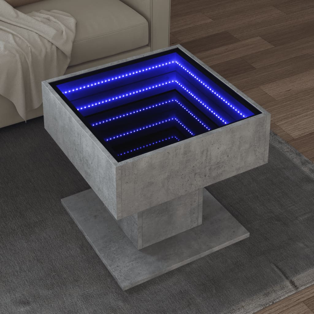 Salontafel met LED 50x50x45 cm bewerkt hout betongrijs is nu te koop bij PeponiXL, paradijselijk wonen!