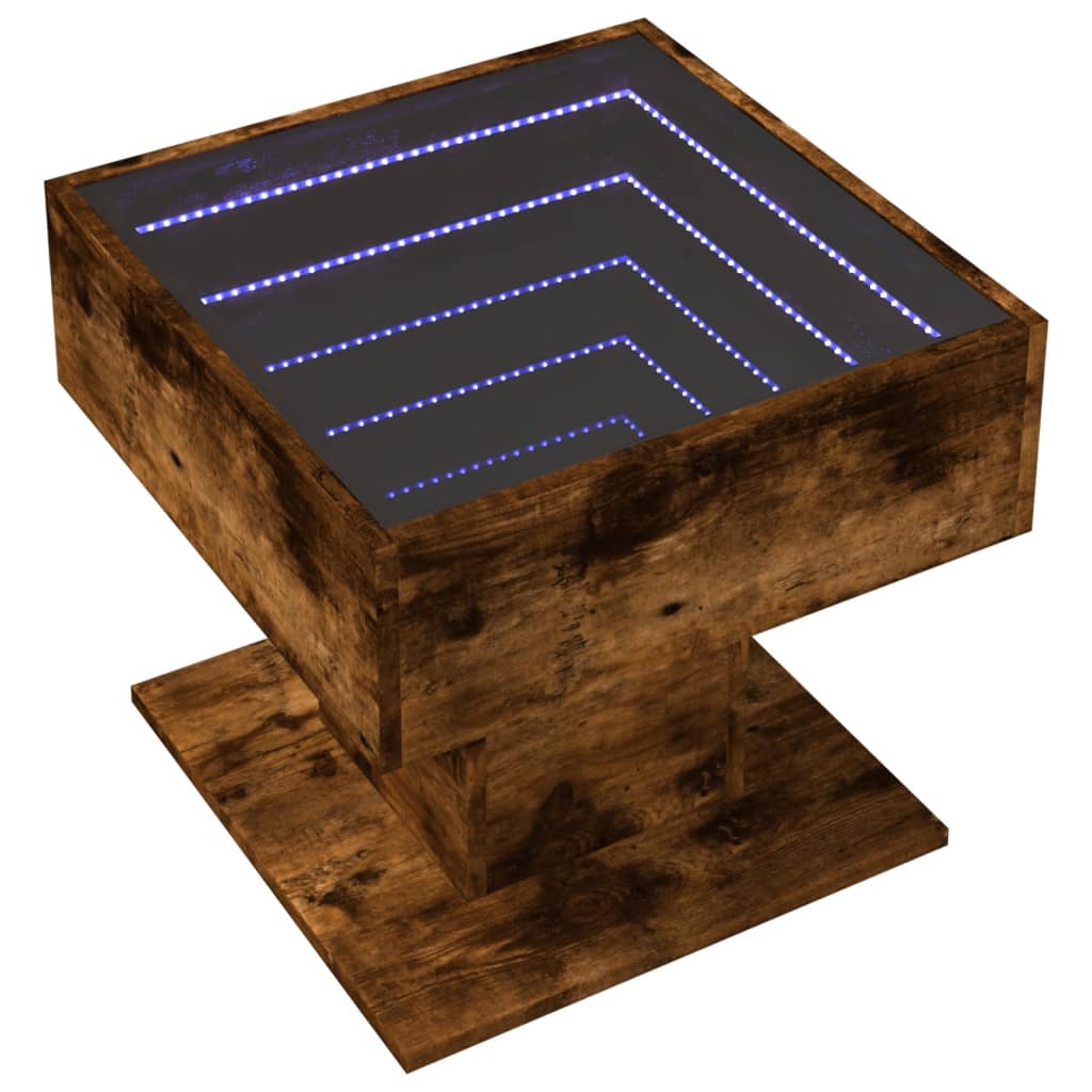Salontafel met LED 50x50x45 cm bewerkt hout gerookt eikenkleur is nu te koop bij PeponiXL, paradijselijk wonen!